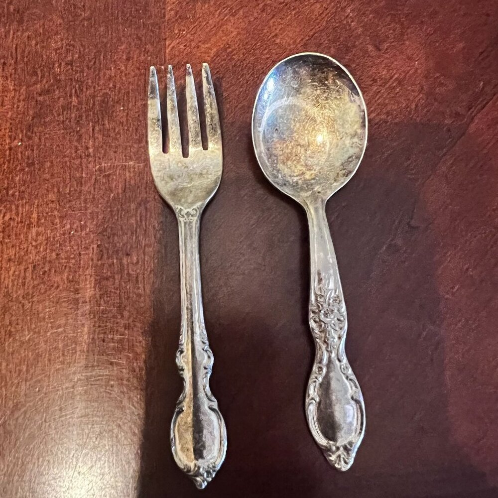 Baby Spoon and fork 1847 Rogers‎ Bros Silver Plate Vintage